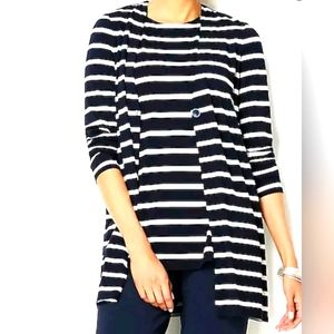 J. Jill Navy and White Striped Cardigan